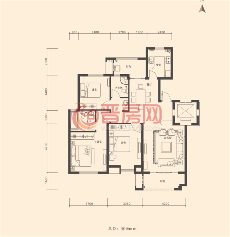 瑞基觀瀾墅中間樓層戶型