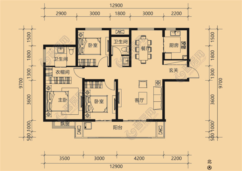 君悅?cè)A府2#樓125.68㎡3房2廳2衛(wèi)