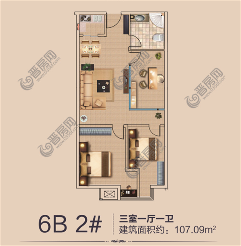 香濱城香頌建面約107平米戶型