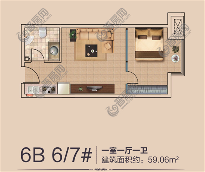 香濱城香頌建面約59平米戶型