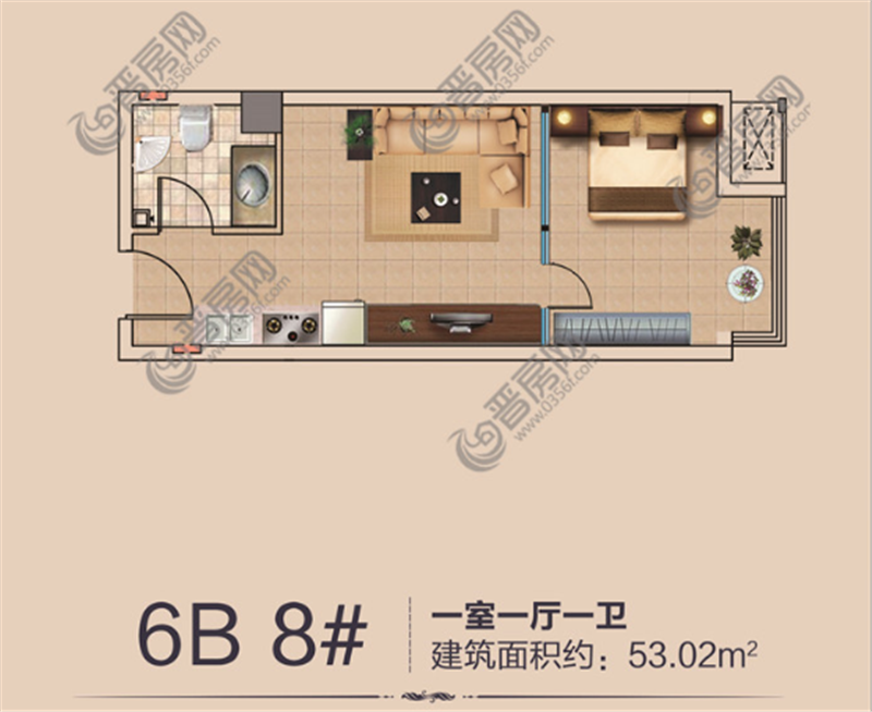 香濱城香頌建面約53平米戶型