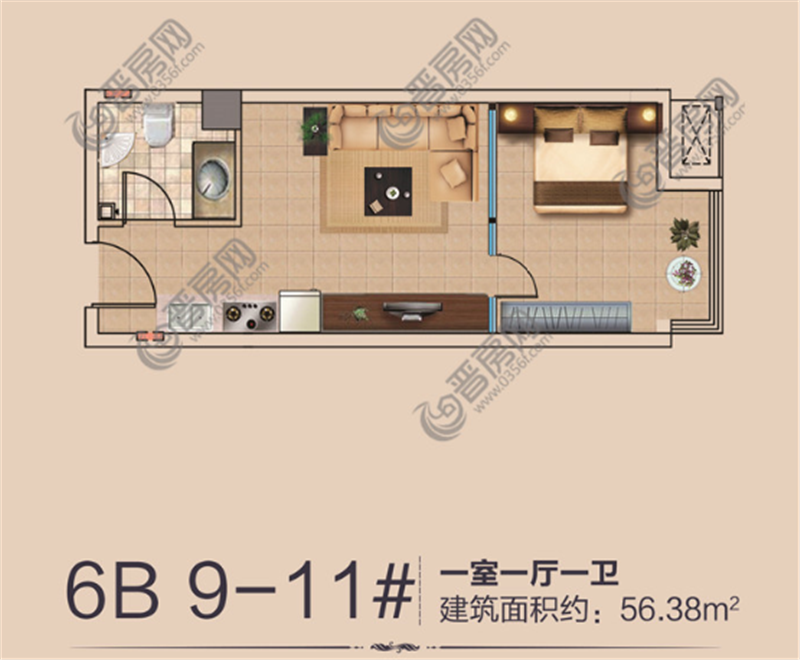 香濱城香頌建面約56平米戶型