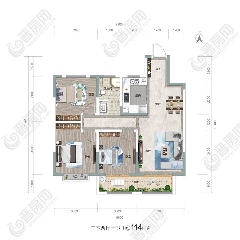 和平里建面約114㎡戶型