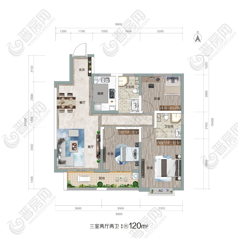 和平里建面約120㎡戶型