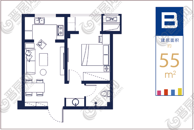 書院尚品公寓55㎡戶型