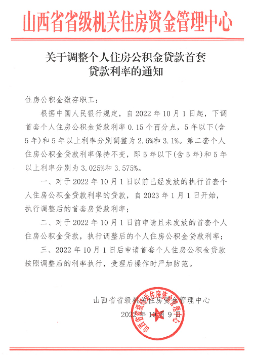 政策利好！山西公积金贷款利率最低下调至2.6%