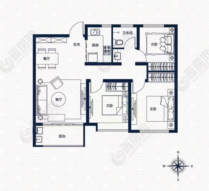 華悅郡府3室2廳1衛(wèi)96.7平米精裝帶家電住宅出售