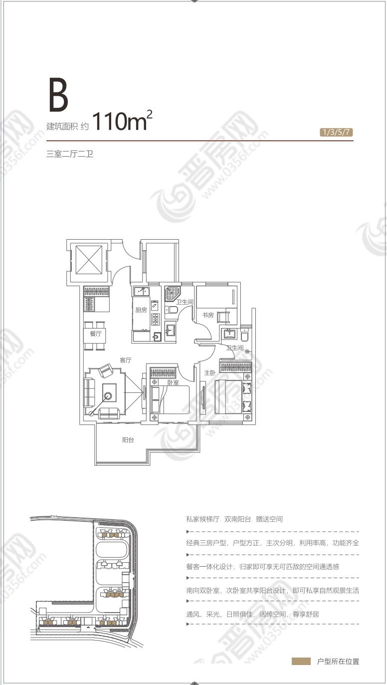 華街左岸E區(qū)建面約110㎡戶型